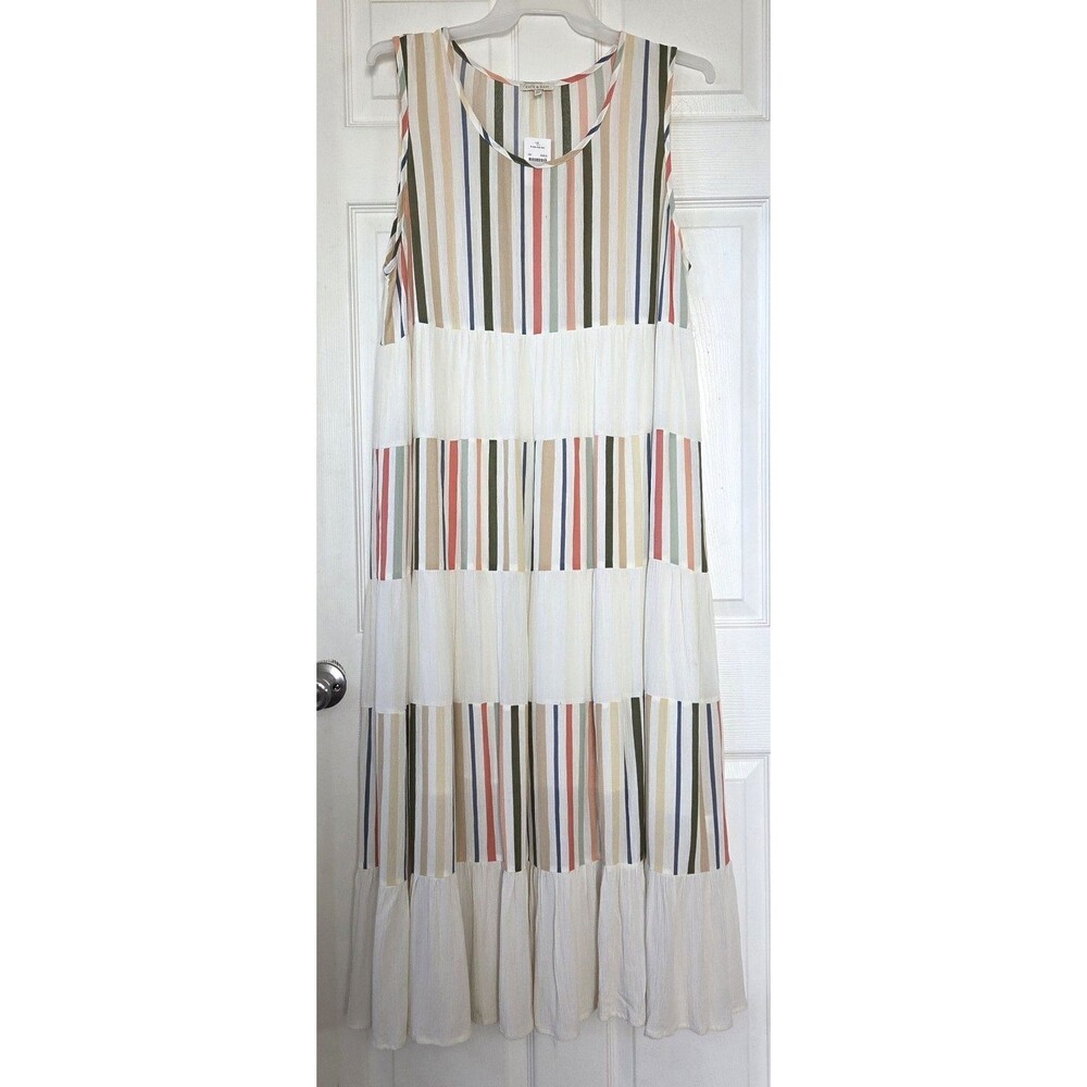KATE & SAM Women's Plus Size XXL Ivory & Multi-Color Striped Maxi Dress NWT